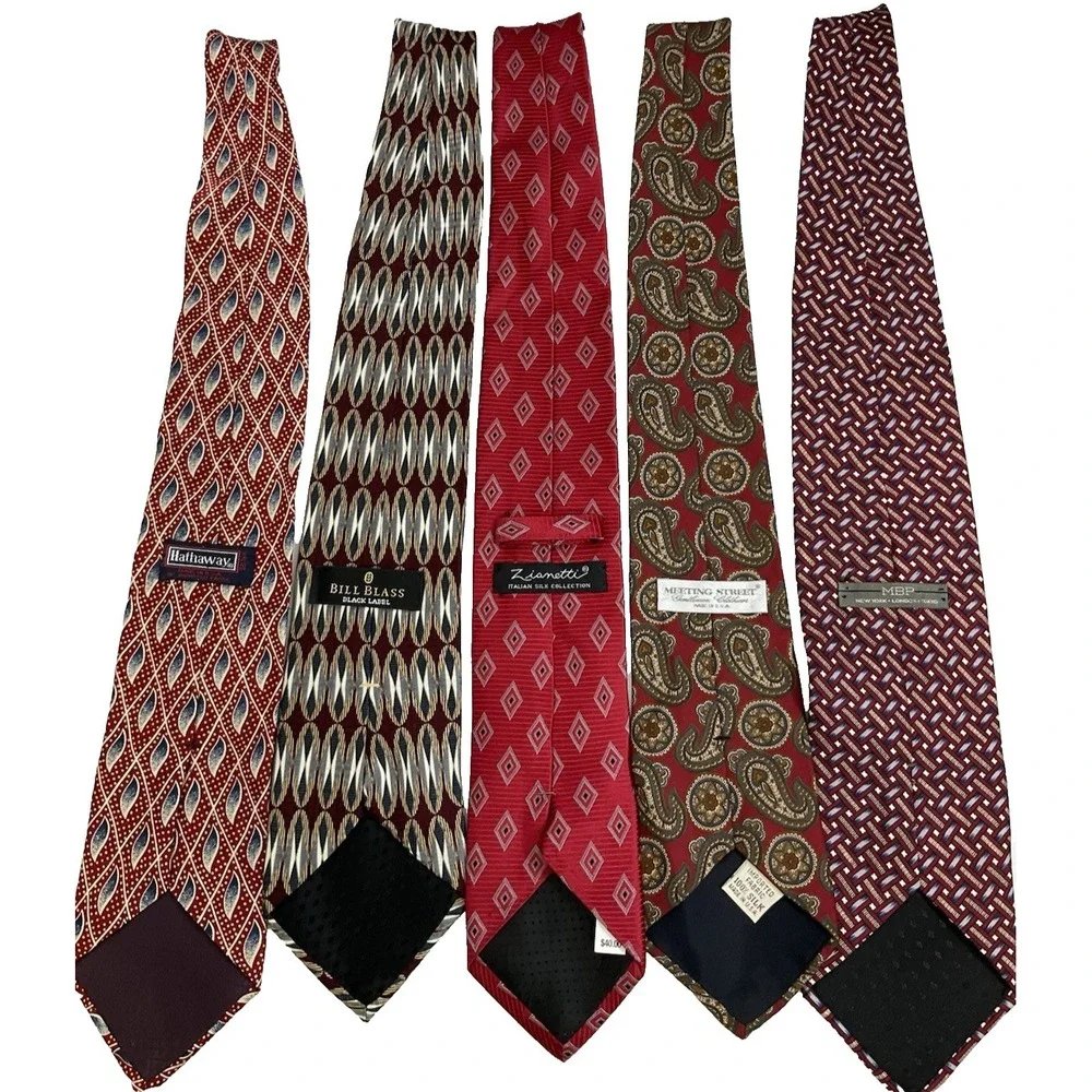 Vintage Mens Silk Tie Lot of 5 Burgundy Red Paisley Geometric Bill Blass 4
